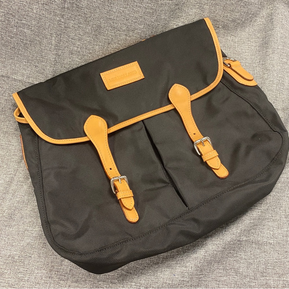 NWOT Mulholland Messenger Bag briefcase satchel black and tan unisex